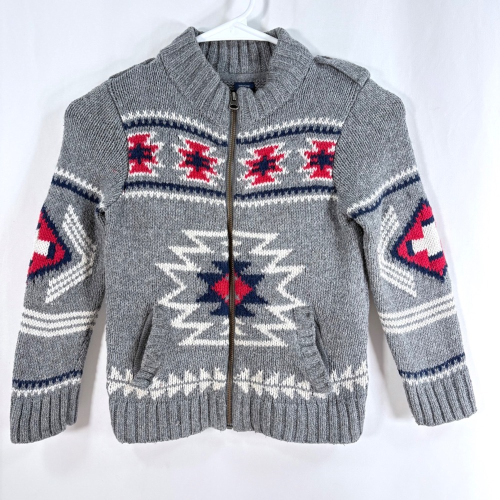 Baby Gap Toddler Sweater Gray Southwestern Geometric Full Zip Mock Neck 5 Years